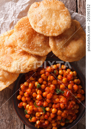 Indian Chana masala and puri bread close-up 20390352