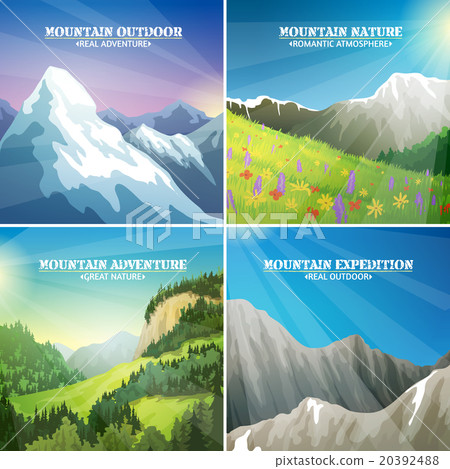 Mountain Landscapes 4 Flat Icons Square - Stock Illustration [20392488 ...