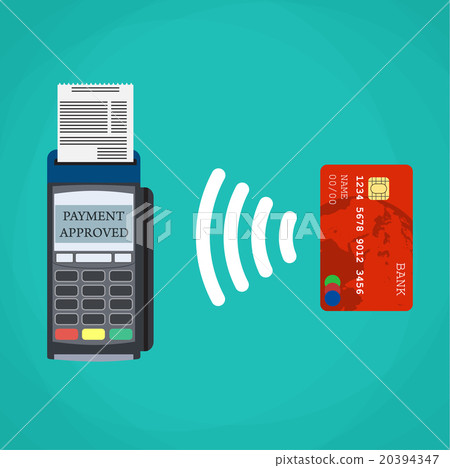 Pos terminal confirms the payment by debit card. Pos terminal confirms the payment by debit card. 20394347