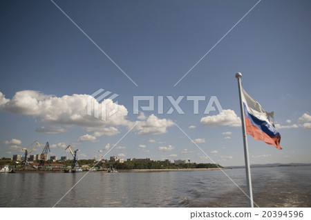 Russian Federation Khabarovsk Amur River and the Russian flag 20394596