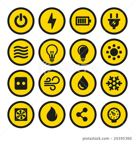 Electric Icons Set. Yellow Signs. Vector 20395360