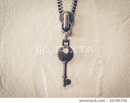 Vintage key and metal zipper key chain Vintage key and metal zipper key chain 20396708