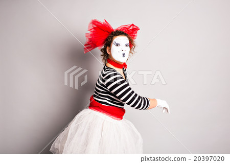 Portrait of a comedian woman dressed up as a mime Portrait of a comedian woman dressed up as a mime 20397020