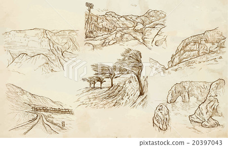 Landscapes and sceneries - vector, freehands Landscapes and sceneries - vector, freehands 20397043