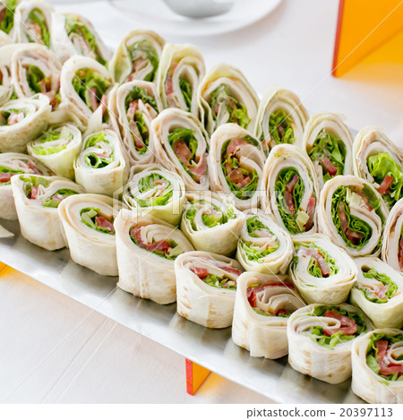 Plate of many mini bite size sandwich appetizers Plate of many mini bite size sandwich appetizers 20397113