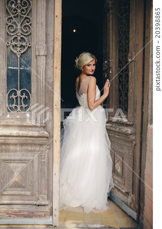 bride standing in front of the old door bride standing in front of the old door 20398865