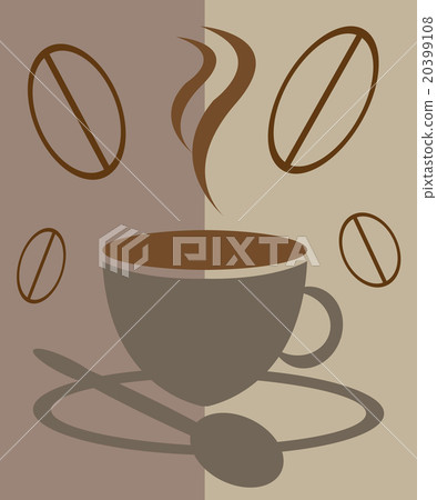 cup of coffee, steam and coffee beans cup of coffee, steam and coffee beans 20399108