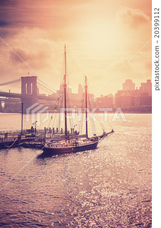 Vintage toned sunset over Hudson River in NYC. Vintage toned sunset over Hudson River in NYC. 20399112