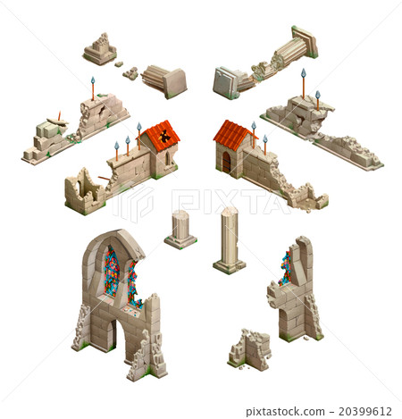 Big set of medieval buildings, isometric game art 20399612