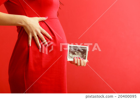 Closeup tummy of pregnant woman and scan Closeup tummy of pregnant woman and scan 20400095