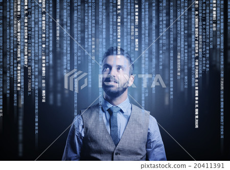 Hipster businessman with virtual screen 20411391
