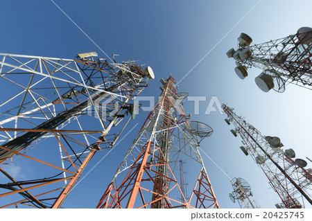 Telecommunication mast TV antennas with blue sky  20425745
