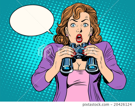 Surprised girl with binoculars 20426124
