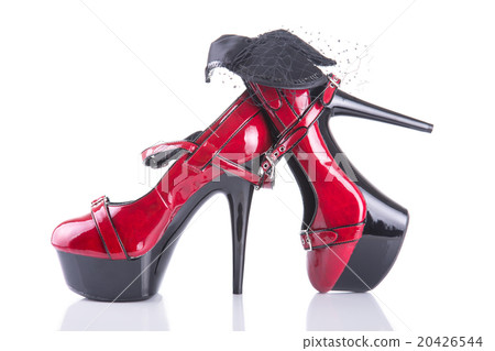 Red female shoes with black hair fascinator Red female shoes with black hair fascinator 20426544