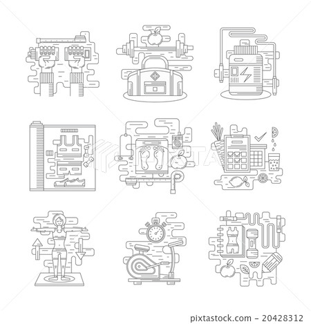 Fitness vector icons set flat line style Fitness vector icons set flat line style 20428312