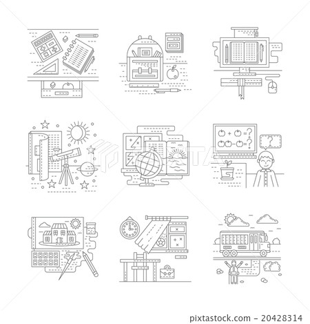 Flat line school theme vector icons Flat line school theme vector icons 20428314