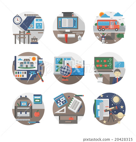 School routine flat color vector icons set School routine flat color vector icons set 20428315