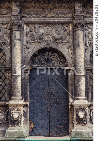 Black metal doors and two pillars on each side Black metal doors and two pillars on each side 20429201