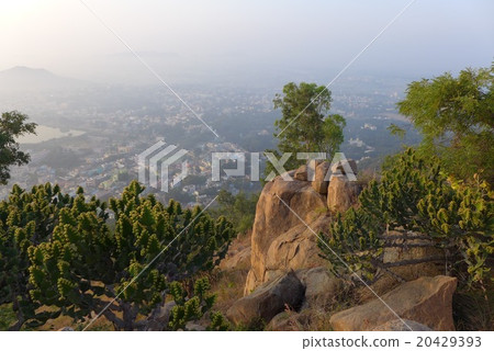 在Arunachala早晨陰霾包裹的Turvannamarai市 20429393