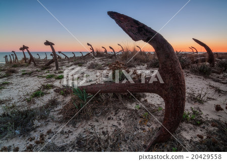 Portuguese beach cemetery anchors. Sunset. Portuguese beach cemetery anchors. Sunset. 20429558