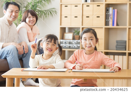 Parents watching over with drawing sisters 20434625