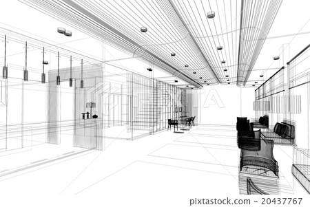 Premium Photo | Large and spacious interior of the lobby in the hotel sketch  outline illustration cg render