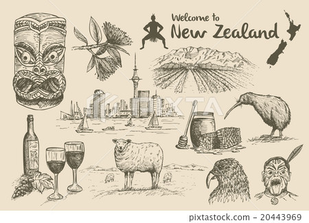 Hand drawn New Zealand Icons, vector 20443969
