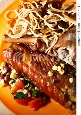 roasted turkey wings with spaghetti and salad roasted turkey wings with spaghetti and salad 20446018