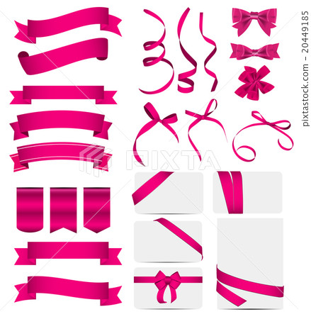 Pink Ribbon and Bow Set. Vector illustration 20449185