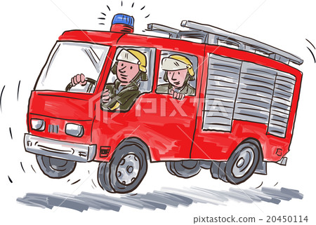 Red Fire Truck Fireman Caricature Red Fire Truck Fireman Caricature 20450114
