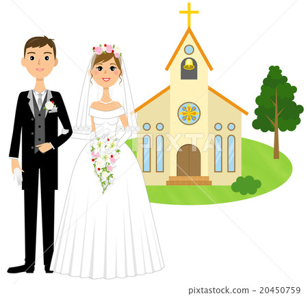 Groom and bride wedding ceremony (church) - Stock Illustration ...