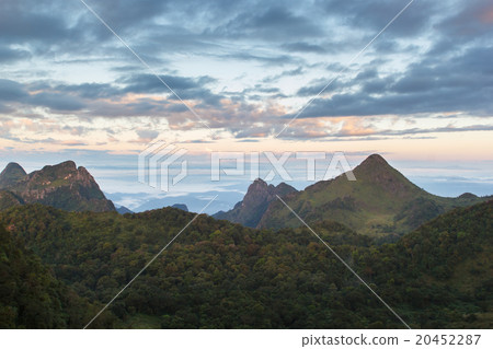Layer of mountains and mist at sunrise time 20452287