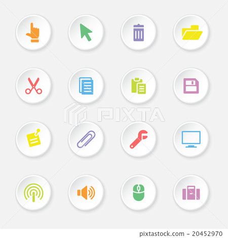 colorful web icon set 3 on white circle button colorful web icon set 3 on white circle button 20452970