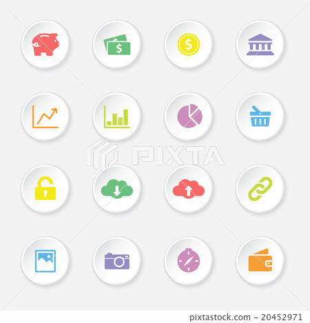 colorful web icon set 4 on white circle button colorful web icon set 4 on white circle button 20452971
