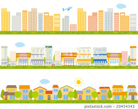 Street set with buildings, shopping streets and... - Stock Illustration ...