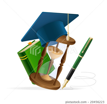 Graduation cap with book, sand clock and pen Graduation cap with book, sand clock and pen 20456223