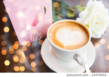 close up of greeting card with heart and coffee close up of greeting card with heart and coffee 20459958