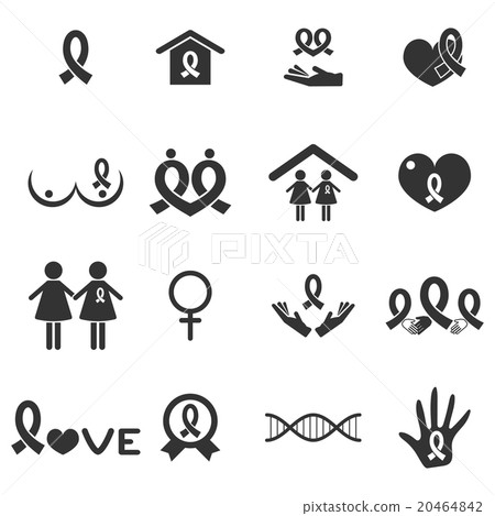 Breast cancer awareness ribbon icon sets 20464842