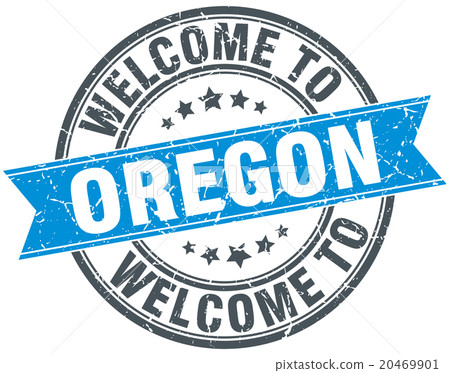 welcome to Oregon blue round vintage stamp 20469901