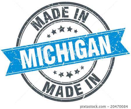 made in Michigan blue round vintage stamp made in Michigan blue round vintage stamp 20470084