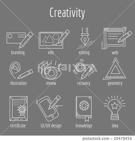 Vector set of icons about creative process - Stock Illustration ...