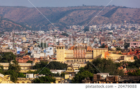 Aerial view of Jaipur town and Hawa Mahal palace Aerial view of Jaipur town and Hawa Mahal palace 20479088