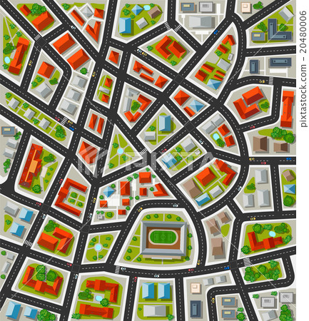 Plan for the big city with streets, roofs, cars 20480006