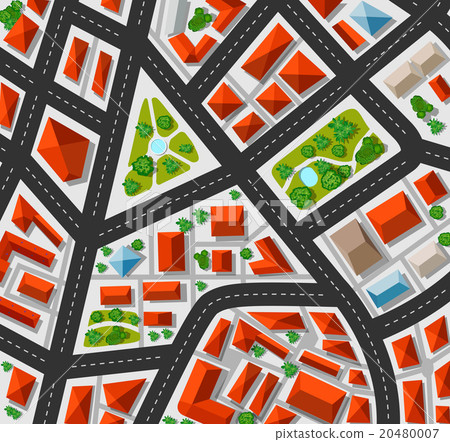 Plan for the big city with streets, roofs, cars 20480007