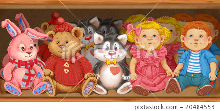 Wooden shelf with children's toys in the store Wooden shelf with children's toys in the store 20484553