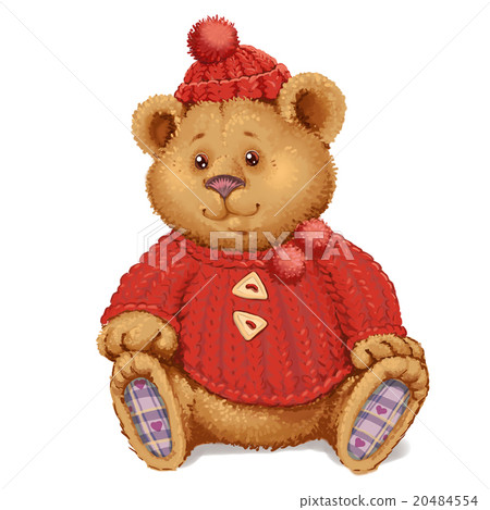 Plush teddy bear in a red sweater and hat Plush teddy bear in a red sweater and hat 20484554
