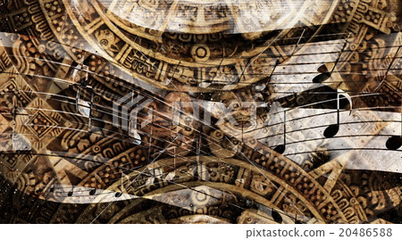 Ancient Mayan Calendar and  Music note, Cosmic 20486588