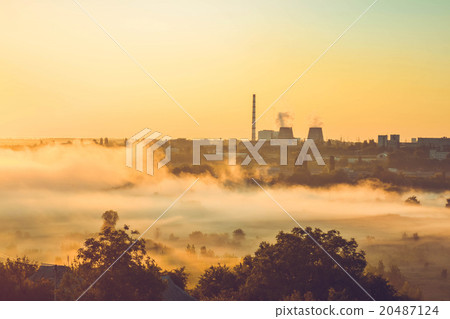 Factory and Field with fog Factory and Field with fog 20487124