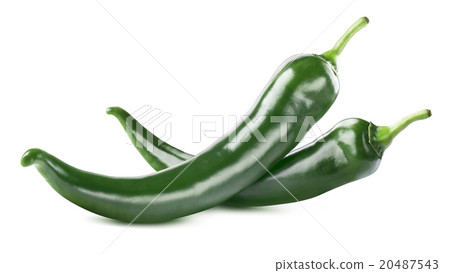 Green hot chili peppers double isolated on white Green hot chili peppers double isolated on white 20487543