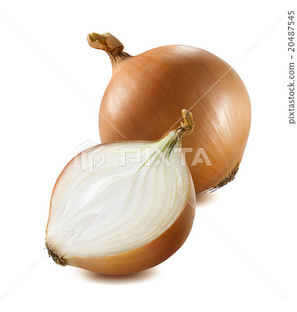 Whole yellow onion half piece isolated on white 20487545